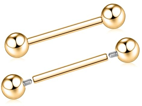 AROWRO Titan Zungenpiercing Nippelpiercing Brustwarzenpiercing Nipple Piercing Brustwarze Stäbe Brustwarzenpiercing Schmuck Zungensteg Piercing Innengewinde Zungenpiercing 16G 14G