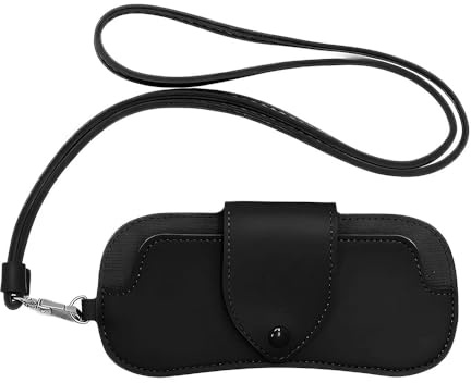 ONEBO Brillenetui Leder, Schwarz Brillentasche, Modische Druckknöpfe Weich, für Sonnenbrillen, Kurzsichtigkeitsbrillen, Lesebrillen - Unisex Brillenetuis