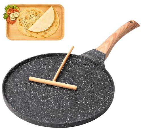 Sartén para crepes de 26 cm, sartén premium para crepes y sartén para crepes con extensor de masa, sartén para crepes sin BPA, ideal antiadherente para panqueques y tortillas