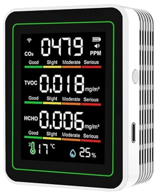 Detector de Gas, Detector de formaldehído Tuya WiFi 5 en 1, dióxido Carbono/TVOC/Temperatura y Humedad, Monitor Digital Calidad del Aire 2000 mAh para el Trabajo, el hogar(White)