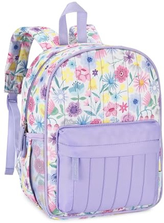 VASCHY Small Toddler Backpack for Girls, Cute Quilted 12-Inch Mini Backpack with Chest Buckle for Ages 2–4,Lavender Floral