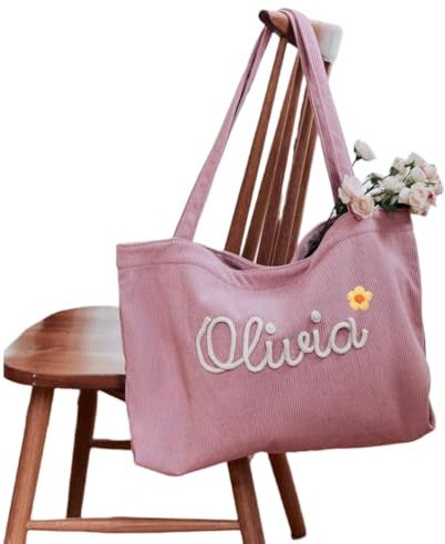 BBGDP Bolso De Mano Con Nombre De Ganchillo De Pana Personalizado, Bolso De Chenilla De Viaje Personalizado, Esencial For El Día A Día Y Fin De Semana, Regalos Del Día De Las Madres