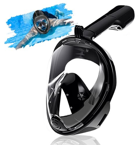 Schnorchelmaske Eerwachsene, Yanghad Schnorchelset, Taucherbrille, Diving Mask with Snorkel, Tauchmaske, Anti-Beschlag-Kanaldesign mit Doppeltem Luftstrom, Stoßfestes Visier(L/XL, Schwarz)