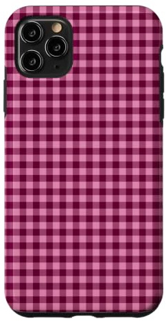 Custodia per iPhone 11 Pro Max Rosa Borgogna Mini Gingham Carino Piccolo Check Cottagecore
