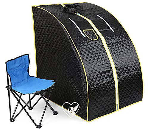 Sauna pliable cabine à chaleur Thérapeutique Spa 1000W Sauna à Vapeur,Sauna e portable,Personal Spa at home avec le contrôleur de température à distance (98x80x70cm)(Noir)