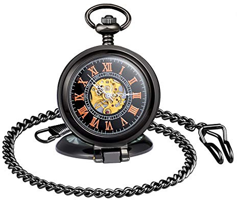 Unendlich U Infinity U- Orologio da tasca retrò per uomo e donna Lente d'ingrandimento Orologio da tasca sportivo meccanico punk con ingranaggi speciali con catena