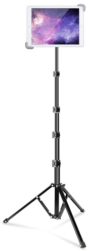 elitehood iPad Tripod Stand, Aluminum Alloy iPad Stand, 360 Rotation Adjustable Height iPad Stand Holder for Floor, Universal Compatible with All 7.9-11 Inch Tablet