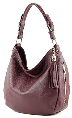 modamoda de T200 Damen Leder Schultertasche Henkeltasche, handmade in Italy