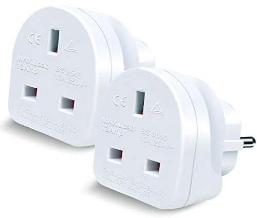 EXTRASTAR European to UK Plug Adaptor, 2 Pin to 3 Pin Adapter Plug UK, EU Plug Adapter to UK White for Travel Home and Office 3 Pack