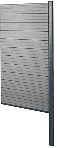 Mendler WPC-Sichtschutz Sarthe, Windschutz Zaun, Alu-Pfosten zum Einbetonieren, Erweiterungselement schmal 95cm - grau