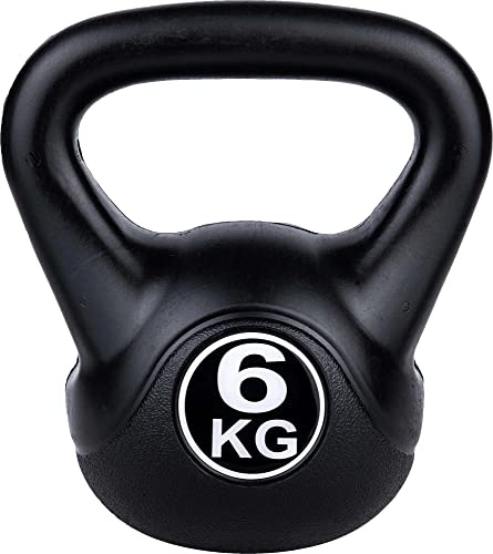 Fitforce Kettlebell 6 kg – Zementgefüllt mit robuster Kunststoff Ummantelung – langlebige Kugelhantel für Fitness, Krafttraining & Core Workouts - Kettle Bell schwarz