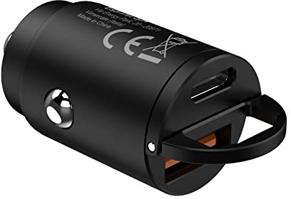 Celly, Caricabatterie da Auto Linea Black Label, Caricabatterie con Porta USB-C + Porta USB, 30W Output, Tecnologia Power Delivery con Ricarica in 1 Ora, Dimensioni Compatte, Nero