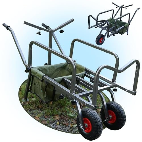 IMLEX Angelwagen IM-AW9805 - Klappbarer Angel Trolley bis 150 kg - Transportwagen mit Angelruten Halterung ideales Angler Zubehör - Anpassbare Räder - Maße 145x55x65 cm