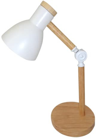 BEL AIR HOME - Lámpara Flexo de Escritorio TEACHER 1xE-27 - Madera y Metal - Diseño Moderno y Elegante para Oficinas y Escritorios de Casa - Altura de 47cm (No Incluye Bombilla) (BLANCO)
