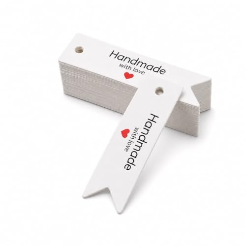 GIVBRO Etichette regalo in carta kraft, 2 cm x 7 cm, stile vintage, fatte a mano, con amore, Natale, compleanno, matrimonio, 100 pezzi