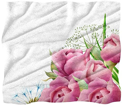 Fleece-Überwurfdecke für Couch, Sofa oder Bett, gemütliche, weiche Decken, rosa Aquarell, Rosen, Blätter, Löwenzahn
