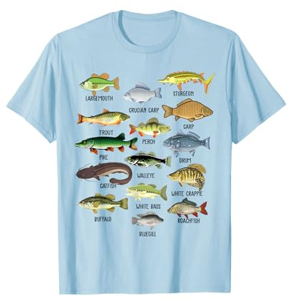 Boys Fishing-Shirt Types of Freshwater Bass Fish Fisherman T-Shirt