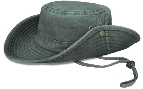 TOSKATOK UPF 50 Unisex safari outback australisk buskhatt med brett brätte, avtagbar hakrem, tryckknappar på sidan och ventilationsspår, av bomull, Armégrön, 58