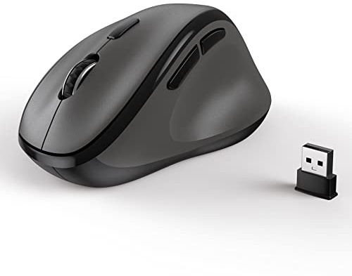 Mouse wireless ergonomico Micropack con chiavetta USB per PC, laptop e desktop, mouse verticale con clic silenziosi, batteria a lunga durata, fino a 1600 DPI e 1 batteria AA, Grigio