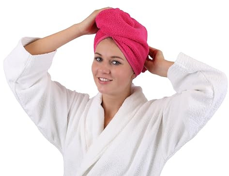 Betz Set om 1 Turban handduk, huvudhandduk, hårturban, 100 % bomull, frottéfärg, fuchsia