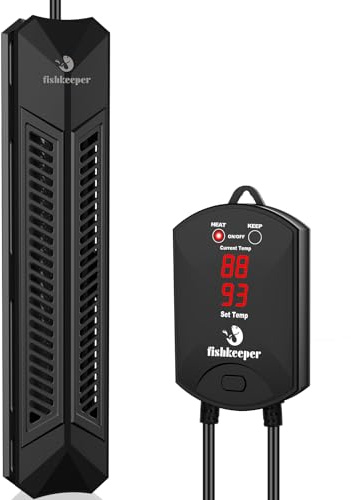 fishkeeper Aquarium Heater, 500 W Adjustable Fish Tank Heater with Digital Display Controller, Submersible Water Heater with Thermostat Over-Temperature Protection for Saltwater Freshwater 66-132 Gal