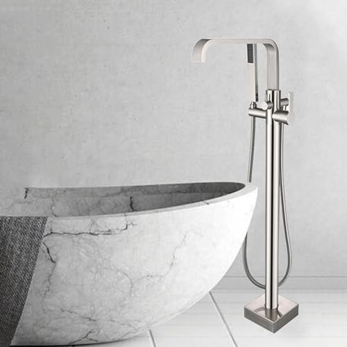 XJTNLB Badewannenarmatur Wasserfall Drehbarer Wasserhahn Standarmatur Freistehend Wannenarmatur Armatur Einhebelmischer Dusche,Gebürstet