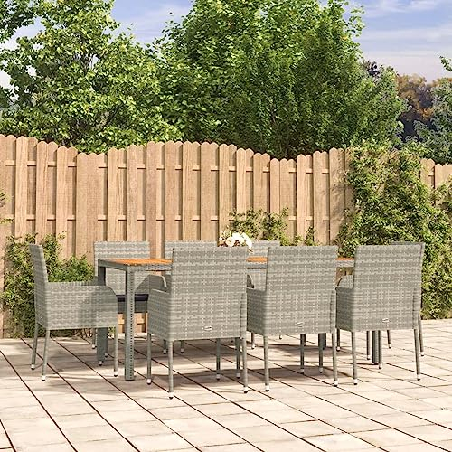 Festnight 9-TLG-4 Gartenmöbel Essgruppe Rattan Garten Sitzgruppe 8 Personen Gartenmöbel Set 8 Stühle Mit Tisch Balkon Möbel Terrassenmöbel mit Kissen Grau Rattan Essgruppe