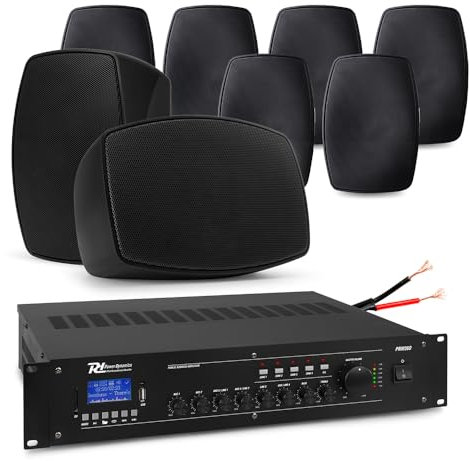 PD BHW60BK 8x 6.5” Wall Speakers System with PRM360 Mixer Amplifier, IPX5, Bluetooth - Outdoor/Indoor Commercial PA for Restaurants, Pubs, Retail, Background Music System, Commercial Speaker System