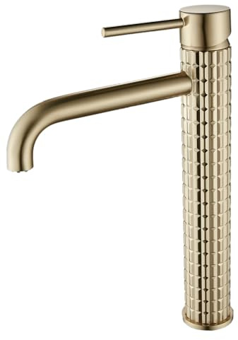 Bathroom Sink Taps Brushed Gold - Brass Basin Mixer Taps 1 Hole - Tall Bathroom Mixer Tap Single Lever Water Tap