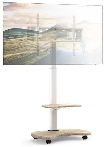 XTRARM Stellar TV Stand Rollable with Wooden Shelf - Height-Adjustable Swivel TV Roller Cart with Wheels for 32-70 inch TV up to 45kg - Universal TV Stand Max VESA 600x400
