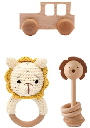 3pcs Gehäkelte Babyrassel baby Häkeln Holz Greifling Baby Sachen Beißring Baby handrassel Baby Shaker Rassel Spielzeug Baby Beruhigendes Spielzeug Baby Beißring Holz gehäkelte Baby Rassel