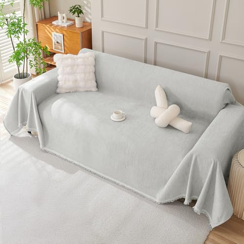Royhom Sofa Überzug Chenille, Sofabezug L Form, Couch Überzug Ecksofa, Sofaüberwurf 2 Sitzer, Couch Überwurf mit Deko Quasten, Hellgrau Sofa Überwurf(Hellgrau, 180x260cm)