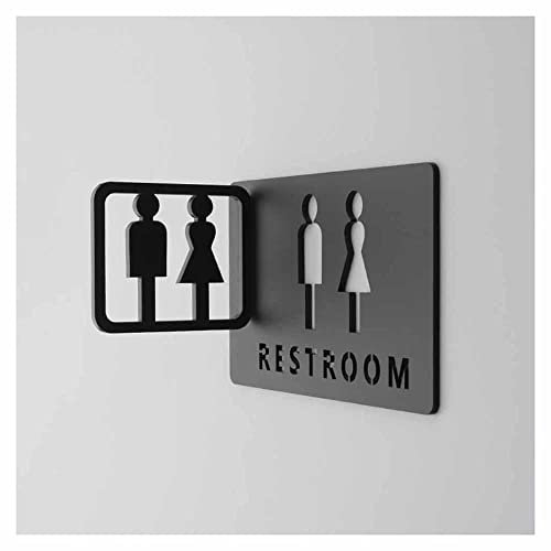 CHFYIJYHM Gravur von Toilettenschildern, hohles Acryl-Badezimmerschild for Männer und Frauen, Toilettenschilder(Black,20x12cm)