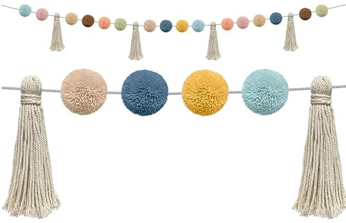 Pom Pom Garland - Nursery Decor,classroom Decor, Baby Girl Nursery Decor, Color Pom Pom Trim, Pom Pom Garland Boho Tassel, Pom Pom Bunting for Baby Bed Christmas Party Hanging Decor