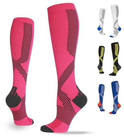 OndaCore Kompressionsstrümpfe Sport, Laufstrümpfe Damen & Herren, Kompressionssocken mit Anti-Blasen Schutz, Stützstrümpfe für Muskelerholung & Workouts(Rosa,L-XL)