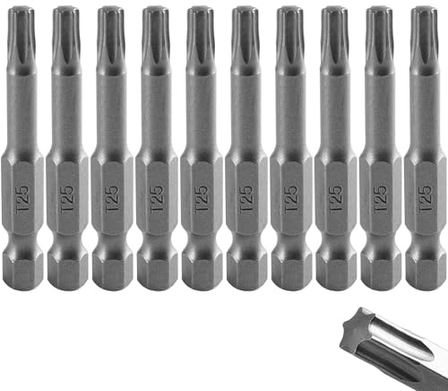 Befun T25 Torx Bit Set 50mm Lang, 1/4 Zoll Sechskantschaft, 10 Stück | S2 Stahl, Magnetisch, Schraubendreher-Set