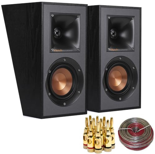 Klipsch Reference R-41SA Dolby Atmos High-Performance, Horn-Loaded Elevation Surround Speaker Pair with 5 Pair Banana Plugs and 50 Foot 18 AWG Gauge Heavy Duty Speaker Wire Cable