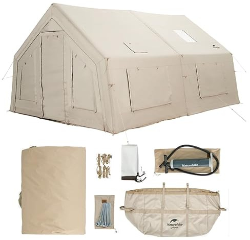 Naturehike Extra großes aufblasbares Campingzelt, 2-4 Personen aufblasbare Zelte, aufblasbare Zelte für Camping, Reisen, einfacher Aufbau, winddichtes Outdoor-Baumwollzelt (480×360×250cm)