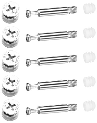 maxtachi 20PCS Furniture Connection Fittings Kit, 3-in-1 Furniture Screws with Eccentric Cam Lock and Dowel Screws, Pre-Inserted Nut for Splicing Assembly of Table Cabinets