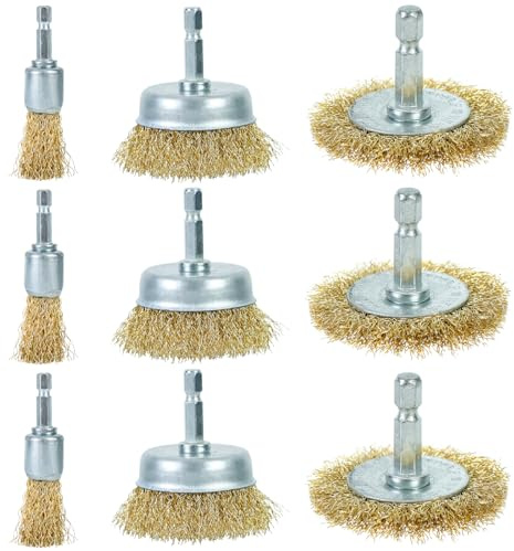 Ucatcher 9-Piece Wire Brush Set for Drill - 1/4 Hex Shank High Carbon Steel Wheel Cup Pen Attachments for Rust Removal, Cleaning Metal, Paint, Wood