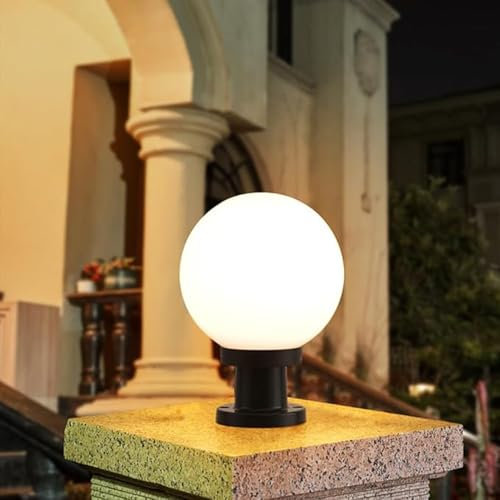 Mengjay Moderno Farol de Pie Exterior E27, Lámpara de Jardín con Columna Acrílica, Impermeable para Sobremuro, Negro, Luz de Pedestal para Terraza Patio (20cm)