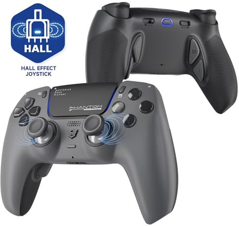 HEXGAMING PHANTOM Pro Wireless Gaming Controller für ps5/PC/Mobile, Upgrade Remap Paddles & Instant Triggers & 8 Swap Joysticks, Elite Gamepad mit Hall-Effekt Stick Modul Edition-Grau