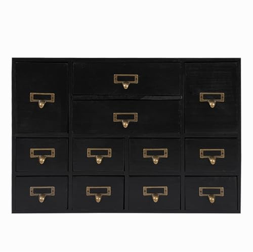 Fetcoi Apothecary Cabinet with 12 Drawers, Library Card Catalog Cabinet with Metal Handles, Home Office Wooden Storage Box Curio Cabinet Tea Organizer for Desktop Organizer, Black