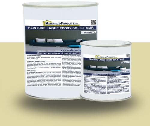 MATPRO - Peinture Laque Epoxy Sol & Mur - Sans Solvant, Auto-Lissant - pour Supports Intérieurs Horizontaux, Travaux Neufs/Réparation - Miroir Ivoire - 10Kg