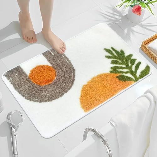 APROPHIC Alfombra de baño bohemia, alfombrilla de baño antideslizante súper absorbente para suelo de baño, bañera, ducha, decoración de baño, blanco, 50 x 80 cm