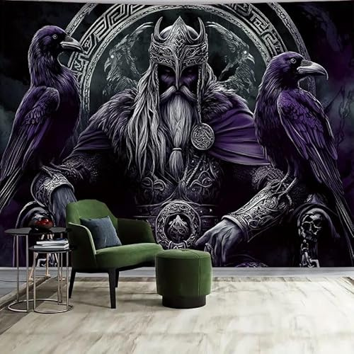 FENDROM Norse Viking Tapestry Odin Warrior Sword Axe Raven Tapestries Square Knot Tattoo Wall Hanging Nordic Meditation Runes for Men Bedroom Aesthetic Gothic Room Home Decor