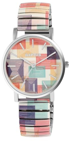 Raptor Ausgefallene Damenuhr Bunt Grün Regenbogen | Armbanduhr Damen außergewöhnlich mit Zugarmband | Besondere Damenarmbanduhr – Modische Uhr Frauen Senioren