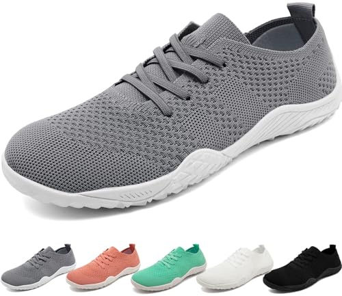 Chaussures Pieds Nus Femme Ete Chaussures De Running Sport Confort Barefoot Shoes Minimalistes Basket Femme Respirant Sneakers Marche Gris 41