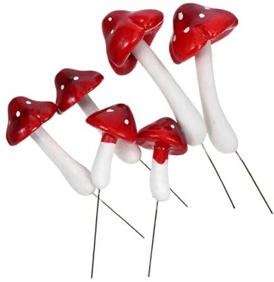 LIFKICH 6 Piezas de Hongo de Espuma Rojo, Setas Artificiales Realistas para Manualidades DIY y Decoración de Jardín de Hadas y Terrarios