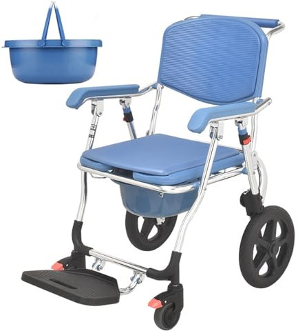 Klappbar Toilettenstuhl mit Rollen, 4-in-1-Toilettenstuhl für Senioren, Nachttoiletten, Faltbarer Rollender Duschstuhl mit Rollen für Senioren, Gewichtskapazität 330 Pfund